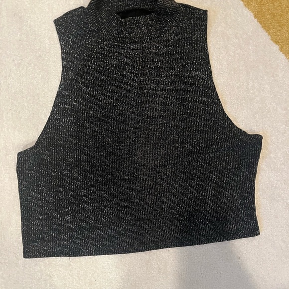 Reformation Griffith Two Piece Metallic Set black Silver XL crop top flare pants - Picture 3 of 13